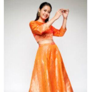 Indian lehenga choli- Orange and gold color- Size XL